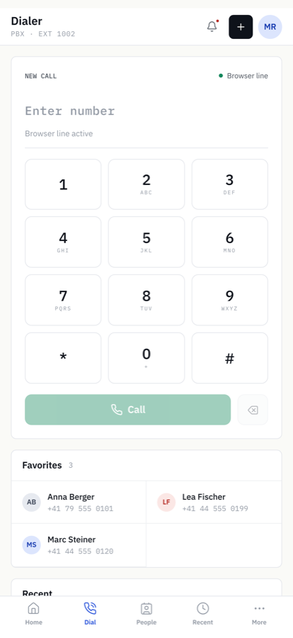 Mixel PBX iPhone app — Dialer